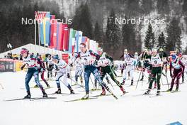 04.01.2018, Oberstdorf, Germany (GER): Jessica Diggins (USA), Krista Parmakoski (FIN), Sadie Bjornsen (USA), Nicole Fessel (GER), Sandra Ringwald (GER), (l-r)  - FIS world cup cross-country, tour de ski, mass women, Oberstdorf (GER). www.nordicfocus.com. © Modica/NordicFocus. Every downloaded picture is fee-liable.
