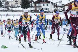 06.01.2018, Val di Fiemme, Italy (ITA): Martin Johnsrud Sundby (NOR), Alexey Poltoranin (KAZ), Alexander Bolshunov (RUS), Andrey Larkov (RUS), (l-r)  - FIS world cup cross-country, tour de ski, mass men, Val di Fiemme (ITA). www.nordicfocus.com. © Modica/NordicFocus. Every downloaded picture is fee-liable.
