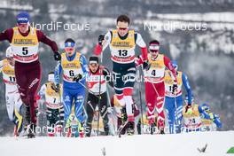06.01.2018, Val di Fiemme, Italy (ITA): Alexander Bolshunov (RUS), Alexey Poltoranin (KAZ), Emil Iversen (NOR), Alex Harvey (CAN), (l-r)  - FIS world cup cross-country, tour de ski, mass men, Val di Fiemme (ITA). www.nordicfocus.com. © Modica/NordicFocus. Every downloaded picture is fee-liable.