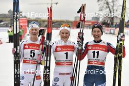 13.01.2018, Dresden, Germany (GER): Maja Dahlqvist (SWE), Hanna Falk (SWE), Sophie Caldwell (USA) - FIS world cup cross-country, individual sprint, Dresden (GER). www.nordicfocus.com. © Thibaut/NordicFocus. Every downloaded picture is fee-liable.