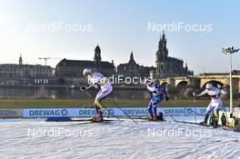 14.01.2018, Dresden, Germany (GER): Hanna Falk (SWE), Giulia Stuerz (ITA), Ida Ingemarsdotter (SWE) - FIS world cup cross-country, team sprint, Dresden (GER). www.nordicfocus.com. © Thibaut/NordicFocus. Every downloaded picture is fee-liable.