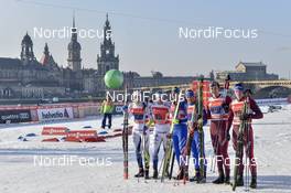 14.01.2018, Dresden, Germany (GER): Teodor Peterson (SWE), Emil Joensson (SWE), Dietmar Noeckler (ITA), Federico Pellegrino (ITA), Gleb Retivykh (RUS), Andrey Krasnov (RUS) - FIS world cup cross-country, team sprint, Dresden (GER). www.nordicfocus.com. © Thibaut/NordicFocus. Every downloaded picture is fee-liable.