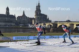 14.01.2018, Dresden, Germany (GER): Andrew Newell (USA), Clement Arnault (FRA) - FIS world cup cross-country, team sprint, Dresden (GER). www.nordicfocus.com. © Thibaut/NordicFocus. Every downloaded picture is fee-liable.