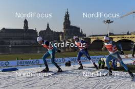 14.01.2018, Dresden, Germany (GER): Clement Arnault (FRA), Renaud Jay (FRA), James Clugnet (GBR) - FIS world cup cross-country, team sprint, Dresden (GER). www.nordicfocus.com. © Thibaut/NordicFocus. Every downloaded picture is fee-liable.