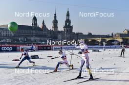 14.01.2018, Dresden, Germany (GER): Maja Dahlqvist (SWE), Stina Nilsson (SWE), Sophie Caldwell (USA) - FIS world cup cross-country, team sprint, Dresden (GER). www.nordicfocus.com. © Thibaut/NordicFocus. Every downloaded picture is fee-liable.