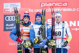 21.01.2018, Planica, Slovenia (SLO): Johannes Hoesflot Klaebo (NOR), Alexey Poltoranin (KAZ), Calle Halfvarsson (SWE), (l-r) - FIS world cup cross-country, 15km men, Planica (SLO). www.nordicfocus.com. © Modica/NordicFocus. Every downloaded picture is fee-liable.