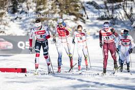 20.01.2018, Planica, Slovenia (SLO): Maiken Caspersen Falla (NOR), Stina Nilsson (SWE), Hanna Falk (SWE), Yulia Belorukova (RUS), (l-r)  - FIS world cup cross-country, individual sprint, Planica (SLO). www.nordicfocus.com. © Modica/NordicFocus. Every downloaded picture is fee-liable.