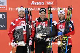 28.01.2018, Seefeld, Austria (AUT): Alex Harvey (CAN), Dario Cologna (SUI), Martin Johnsrud Sundby (NOR), (l-r) - FIS world cup cross-country, mass men, Seefeld (AUT). www.nordicfocus.com. © Thibaut/NordicFocus. Every downloaded picture is fee-liable.
