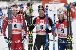 28.01.2018, Seefeld, Austria (AUT): Alex Harvey (CAN), Dario Cologna (SUI), Martin Johnsrud Sundby (NOR) - FIS world cup cross-country, mass men, Seefeld (AUT). www.nordicfocus.com. © Thibaut/NordicFocus. Every downloaded picture is fee-liable.