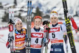 28.01.2018, Seefeld, Austria (AUT): Heidi Weng (NOR), Jessica Diggins (USA), Ragnhild Haga (NOR) - FIS world cup cross-country, mass women, Seefeld (AUT). www.nordicfocus.com. © Thibaut/NordicFocus. Every downloaded picture is fee-liable.