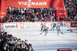 03.03.2018, Lahti, Finland (FIN): Johannes Hoesflot Klaebo (NOR), Federico Pellegrino (ITA), Renaud Jay (FRA), Maciej Starega (POL), Valentin Chauvin (FRA), (l-r)  - FIS world cup cross-country, individual sprint, Lahti (FIN). www.nordicfocus.com. © Modica/NordicFocus. Every downloaded picture is fee-liable.