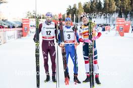 03.03.2018, Lahti, Finland (FIN): Gleb Retivykh (RUS), Federico Pellegrino (ITA), Johannes Hoesflot Klaebo (NOR), (l-r)  - FIS world cup cross-country, individual sprint, Lahti (FIN). www.nordicfocus.com. © Modica/NordicFocus. Every downloaded picture is fee-liable.