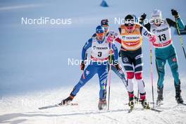 03.03.2018, Lahti, Finland (FIN): Federico Pellegrino (ITA), Johannes Hoesflot Klaebo (NOR), Renaud Jay (FRA), (l-r)  - FIS world cup cross-country, individual sprint, Lahti (FIN). www.nordicfocus.com. © Modica/NordicFocus. Every downloaded picture is fee-liable.