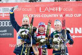 03.03.2018, Lahti, Finland (FIN): Stina Nilsson (SWE), Maiken Caspersen Falla (NOR), Hanna Falk (SWE), (l-r)  - FIS world cup cross-country, individual sprint, Lahti (FIN). www.nordicfocus.com. © Modica/NordicFocus. Every downloaded picture is fee-liable.