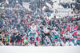 10.03.2018, Oslo, Norway (NOR): Adrien Backscheider (FRA), Simen Andreas Sveen (NOR), Dario Cologna (SUI), Jules Lapierre (FRA), (l-r)  - FIS world cup cross-country, mass men, Oslo (NOR). www.nordicfocus.com. © Modica/NordicFocus. Every downloaded picture is fee-liable.