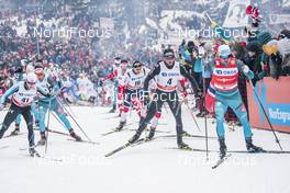 10.03.2018, Oslo, Norway (NOR): Simen Andreas Sveen (NOR), Dario Cologna (SUI), Maurice Manificat (FRA), Niklas Dyrhaug  (NOR), (l-r)  - FIS world cup cross-country, mass men, Oslo (NOR). www.nordicfocus.com. © Modica/NordicFocus. Every downloaded picture is fee-liable.