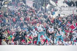 10.03.2018, Oslo, Norway (NOR): Adrien Backscheider (FRA), Simen Andreas Sveen (NOR), Dario Cologna (SUI), Jules Lapierre (FRA), (l-r)  - FIS world cup cross-country, mass men, Oslo (NOR). www.nordicfocus.com. © Modica/NordicFocus. Every downloaded picture is fee-liable.