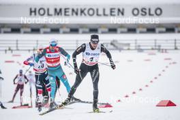 10.03.2018, Oslo, Norway (NOR): Sjur Roethe (NOR), Maurice Manificat (FRA), Dario Cologna (SUI), (l-r)  - FIS world cup cross-country, mass men, Oslo (NOR). www.nordicfocus.com. © Modica/NordicFocus. Every downloaded picture is fee-liable.