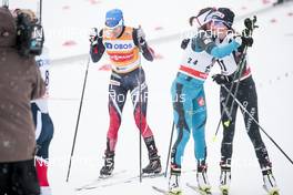 11.03.2018, Oslo, Norway (NOR): Heidi Weng (NOR), Coraline Thomas Hugue (FRA), Nathalie Von Siebenthal (SUI), (l-r)  - FIS world cup cross-country, mass women, Oslo (NOR). www.nordicfocus.com. © Modica/NordicFocus. Every downloaded picture is fee-liable.