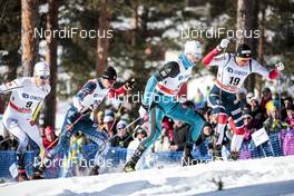 16.03.2018, Falun Sweden (SWE): Teodor Peterson (SWE), Kevin Bolger (USA), Lucas Chanavat (FRA), Emil Iversen (NOR), (l-r)  - FIS world cup cross-country, individual sprint, Falun (SWE). www.nordicfocus.com. © Modica/NordicFocus. Every downloaded picture is fee-liable.