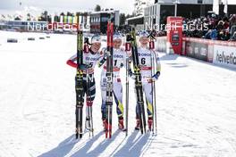 16.03.2018, Falun Sweden (SWE): Marit Bjoergen (NOR), Hanna Falk (SWE), Jonna Sundling (SWE), (l-r)  - FIS world cup cross-country, individual sprint, Falun (SWE). www.nordicfocus.com. © Modica/NordicFocus. Every downloaded picture is fee-liable.