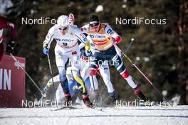 16.03.2018, Falun Sweden (SWE): Teodor Peterson (SWE), Johannes Hoesflot Klaebo (NOR), (l-r)  - FIS world cup cross-country, individual sprint, Falun (SWE). www.nordicfocus.com. © Modica/NordicFocus. Every downloaded picture is fee-liable.