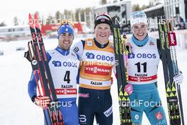 16.03.2018, Falun Sweden (SWE): Federico Pellegrino (ITA), Johannes Hoesflot Klaebo (NOR), Lucas Chanavat (FRA), (l-r)  - FIS world cup cross-country, individual sprint, Falun (SWE). www.nordicfocus.com. © Modica/NordicFocus. Every downloaded picture is fee-liable.