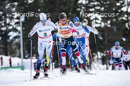 18.03.2018, Falun Sweden (SWE): Calle Halfvarsson (SWE), Johannes Hoesflot Klaebo (NOR), Francesco De Fabiani (ITA), (l-r)  - FIS world cup cross-country, pursuit men, Falun (SWE). www.nordicfocus.com. © Modica/NordicFocus. Every downloaded picture is fee-liable.