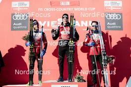 18.03.2018, Falun Sweden (SWE): Martin Johnsrud Sundby (NOR), Dario Cologna (SUI), Hans Christer Holund (NOR), (l-r) - FIS world cup cross-country, pursuit men, Falun (SWE). www.nordicfocus.com. © Modica/NordicFocus. Every downloaded picture is fee-liable.