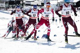 18.03.2018, Falun Sweden (SWE): Evgeniy Belov (RUS), Maxim Vylegzhanin (RUS), Alex Harvey (CAN), Alexey Chervotkin (RUS), (l-r)  - FIS world cup cross-country, pursuit men, Falun (SWE). www.nordicfocus.com. © Modica/NordicFocus. Every downloaded picture is fee-liable.