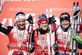 18.03.2018, Falun Sweden (SWE): Ingvild Flugstad Oestberg (NOR), Heidi Weng (NOR), Jessica Diggins (USA), (l-r) - FIS world cup cross-country, pursuit women, Falun (SWE). www.nordicfocus.com. © Modica/NordicFocus. Every downloaded picture is fee-liable.
