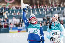 15.02.2018, Pyeongchang, Korea (KOR): Marit Bjoergen (NOR), Krista Parmakoski (FIN), (l-r) - XXIII. Olympic Winter Games Pyeongchang 2018, cross-country, 10km women,  Pyeongchang (KOR). www.nordicfocus.com. © Modica/NordicFocus. Every downloaded picture is fee-liable.