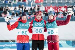 16.02.2018, Pyeongchang, Korea (KOR): Simen Hegstad Krueger (NOR), Dario Cologna (SUI), Denis Spitsov (RUS), (l-r)  - XXIII. Olympic Winter Games Pyeongchang 2018, cross-country, 15km men,  Pyeongchang (KOR). www.nordicfocus.com. © Modica/NordicFocus. Every downloaded picture is fee-liable.