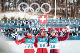 16.02.2018, Pyeongchang, Korea (KOR): Simen Hegstad Krueger (NOR), Dario Cologna (SUI), Denis Spitsov (RUS), (l-r)  - XXIII. Olympic Winter Games Pyeongchang 2018, cross-country, 15km men,  Pyeongchang (KOR). www.nordicfocus.com. © Modica/NordicFocus. Every downloaded picture is fee-liable.