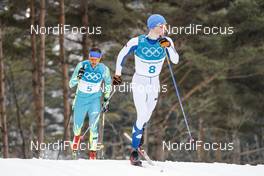 24.02.2018, Pyeongchang, Korea (KOR): Iivo Niskanen (FIN), Alexey Poltoranin (KAZ), (l-r)  - XXIII. Olympic Winter Games Pyeongchang 2018, cross-country, mass men,  Pyeongchang (KOR). www.nordicfocus.com. © Modica/NordicFocus. Every downloaded picture is fee-liable.