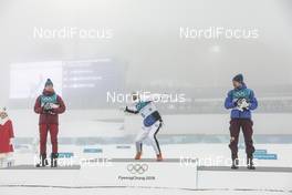 24.02.2018, Pyeongchang, Korea (KOR): Alexander Bolshunov (RUS), Iivo Niskanen (FIN), Andrey Larkov (RUS), (l-r) - XXIII. Olympic Winter Games Pyeongchang 2018, cross-country, mass men,  Pyeongchang (KOR). www.nordicfocus.com. © Modica/NordicFocus. Every downloaded picture is fee-liable.