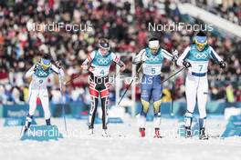 25.02.2018, Pyeongchang, Korea (KOR): Kerttu Niskanen (FIN), Teresa Stadlober (AUT), Charlotte Kalla (SWE), Krista Parmakoski (FIN), (l-r)  - XXIII. Olympic Winter Games Pyeongchang 2018, cross-country, mass women,  Pyeongchang (KOR). www.nordicfocus.com. © Modica/NordicFocus. Every downloaded picture is fee-liable.
