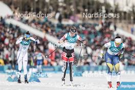 25.02.2018, Pyeongchang, Korea (KOR): Kerttu Niskanen (FIN), Teresa Stadlober (AUT), Charlotte Kalla (SWE), (l-r)  - XXIII. Olympic Winter Games Pyeongchang 2018, cross-country, mass women,  Pyeongchang (KOR). www.nordicfocus.com. © Modica/NordicFocus. Every downloaded picture is fee-liable.
