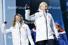 22.02.2018, Pyeongchang, Korea (KOR): Jessica Diggins (USA), Kikkan Randall (USA), (l-r)  - XXIII. Olympic Winter Games Pyeongchang 2018, cross-country, medals, Pyeongchang (KOR). www.nordicfocus.com. © Modica/NordicFocus. Every downloaded picture is fee-liable.