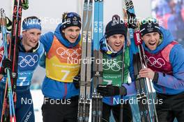 18.02.2018, Pyeongchang, Korea (KOR): Adrien Backscheider (FRA), Clement Parisse (FRA), Maurice Manificat (FRA), Jean Marc Gaillard (FRA), (l-r)  - XXIII. Olympic Winter Games Pyeongchang 2018, cross-country, 4x10km men,  Pyeongchang (KOR). www.nordicfocus.com. © Modica/NordicFocus. Every downloaded picture is fee-liable.