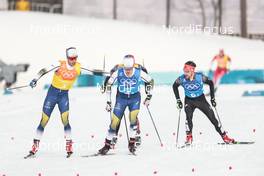 18.02.2018, Pyeongchang, Korea (KOR): Marcus Hellner (SWE), Calle Halfvarsson (SWE), Jonas Dobler (GER), (l-r)  - XXIII. Olympic Winter Games Pyeongchang 2018, cross-country, 4x10km men,  Pyeongchang (KOR). www.nordicfocus.com. © Modica/NordicFocus. Every downloaded picture is fee-liable.