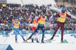 18.02.2018, Pyeongchang, Korea (KOR): Giandomenico Salvadori (ITA), Simen Hegstad Krueger (NOR), Clement Parisse (FRA), Alexey Chervotkin (RUS), (l-r)  - XXIII. Olympic Winter Games Pyeongchang 2018, cross-country, 4x10km men,  Pyeongchang (KOR). www.nordicfocus.com. © Modica/NordicFocus. Every downloaded picture is fee-liable.
