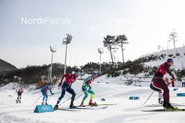 18.02.2018, Pyeongchang, Korea (KOR): Didrik Toenseth (NOR), Andrey Larkov (RUS), Jean Marc Gaillard (FRA), Alexey Poltoranin (KAZ), (l-r)  - XXIII. Olympic Winter Games Pyeongchang 2018, cross-country, 4x10km men,  Pyeongchang (KOR). www.nordicfocus.com. © Modica/NordicFocus. Every downloaded picture is fee-liable.