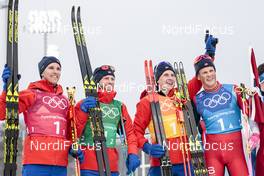 18.02.2018, Pyeongchang, Korea (KOR): Didrik Toenseth (NOR), Martin Johnsrud Sundby (NOR), Simen Hegstad Krueger (NOR), Johannes Hoesflot Klaebo (NOR), (l-r)  - XXIII. Olympic Winter Games Pyeongchang 2018, cross-country, 4x10km men,  Pyeongchang (KOR). www.nordicfocus.com. © Modica/NordicFocus. Every downloaded picture is fee-liable.