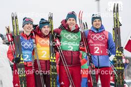 18.02.2018, Pyeongchang, Korea (KOR): Denis Spitsov (RUS), Alexey Chervotkin (RUS), Alexander Bolshunov (RUS), Andrey Larkov (RUS), (l-r)  - XXIII. Olympic Winter Games Pyeongchang 2018, cross-country, 4x10km men,  Pyeongchang (KOR). www.nordicfocus.com. © Modica/NordicFocus. Every downloaded picture is fee-liable.