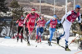 18.02.2018, Pyeongchang, Korea (KOR): Len Valjas (CAN), Maicol Rastelli (ITA), Andrew Newell (USA), (l-r)  - XXIII. Olympic Winter Games Pyeongchang 2018, cross-country, 4x10km men,  Pyeongchang (KOR). www.nordicfocus.com. © Modica/NordicFocus. Every downloaded picture is fee-liable.