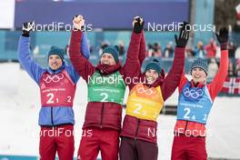 18.02.2018, Pyeongchang, Korea (KOR): Andrey Larkov (RUS), Alexander Bolshunov (RUS), Alexey Chervotkin (RUS), Denis Spitsov (RUS), (l-r) - XXIII. Olympic Winter Games Pyeongchang 2018, cross-country, 4x10km men,  Pyeongchang (KOR). www.nordicfocus.com. © Modica/NordicFocus. Every downloaded picture is fee-liable.