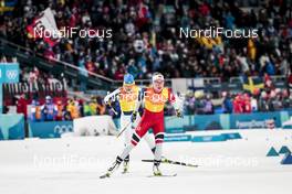 17.02.2018, Pyeongchang, Korea (KOR): Riitta-Liisa Roponen (FIN), Ragnhild Haga (NOR), (l-r)  - XXIII. Olympic Winter Games Pyeongchang 2018, cross-country, 4x5km women, Pyeongchang (KOR). www.nordicfocus.com. © Modica/NordicFocus. Every downloaded picture is fee-liable.