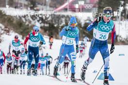 11.02.2018, Pyeongchang, Korea (KOR): Clement Parisse (FRA), Giandomenico Salvadori (ITA), Erik Bjornsen (USA), (l-r)  - XXIII. Olympic Winter Games Pyeongchang 2018, cross-country, skiathlon men, Pyeongchang (KOR). www.nordicfocus.com. © Modica/NordicFocus. Every downloaded picture is fee-liable.