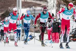 11.02.2018, Pyeongchang, Korea (KOR): Dario Cologna (SUI), Hans Christer Holund (NOR), (l-r)  - XXIII. Olympic Winter Games Pyeongchang 2018, cross-country, skiathlon men, Pyeongchang (KOR). www.nordicfocus.com. © Modica/NordicFocus. Every downloaded picture is fee-liable.